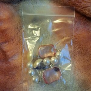 NWOT Pearl Earrings with Pink Stone